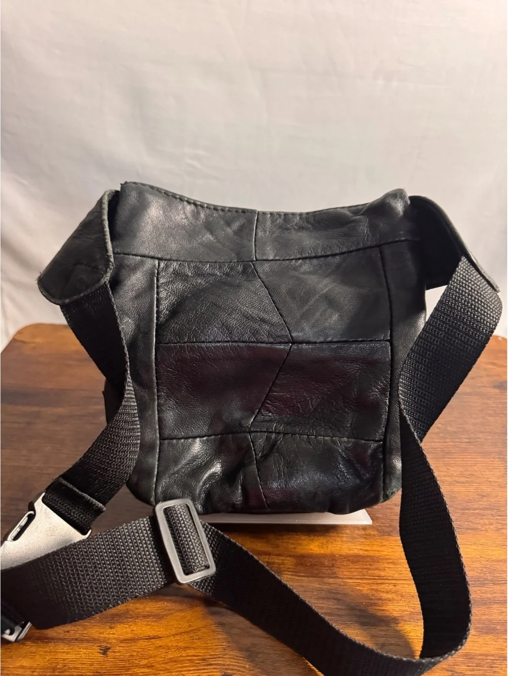 Vintage Y2K Black Faux Leather Studded Crossbody Shoulder Bag Multi Pocket